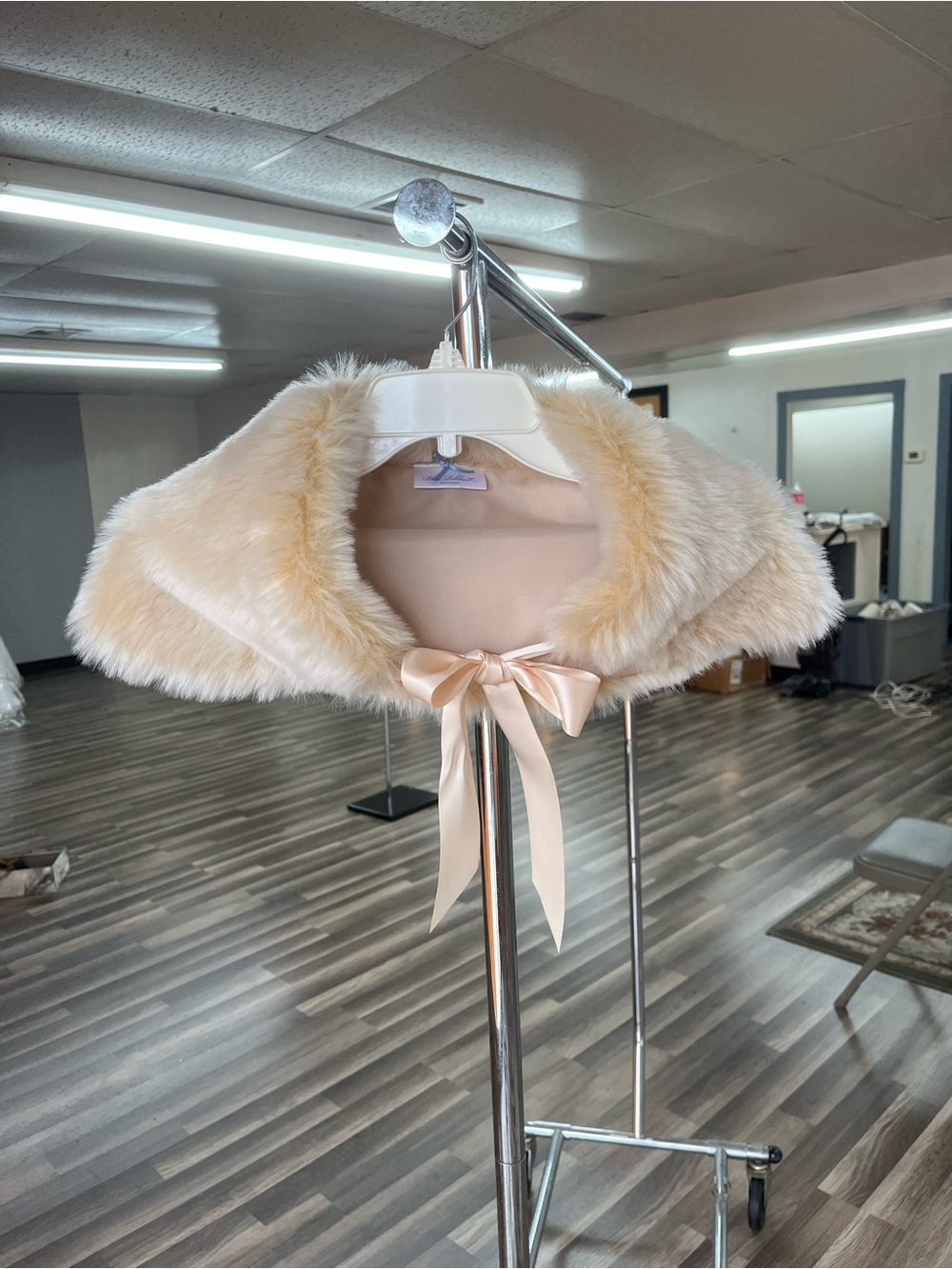 Girls Faux Fur Shrug with Satin Bow - Cream